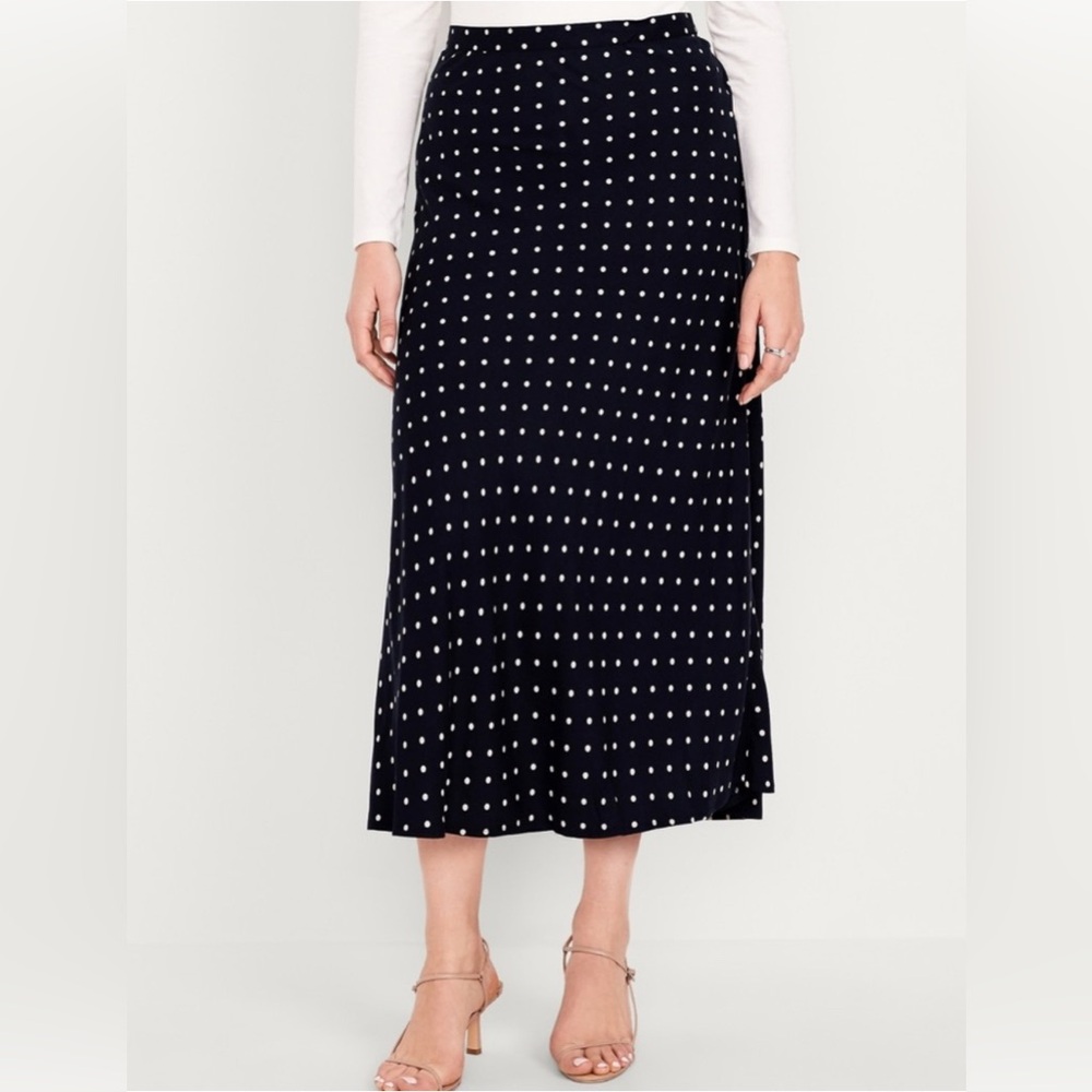 Old Navy Navy and White Polka Dot Midi Skirt